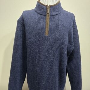 L.L. Bean Men's XL TALL Waterfowl 100% Merino Lambswool 1/4 Zip Blue Sweater